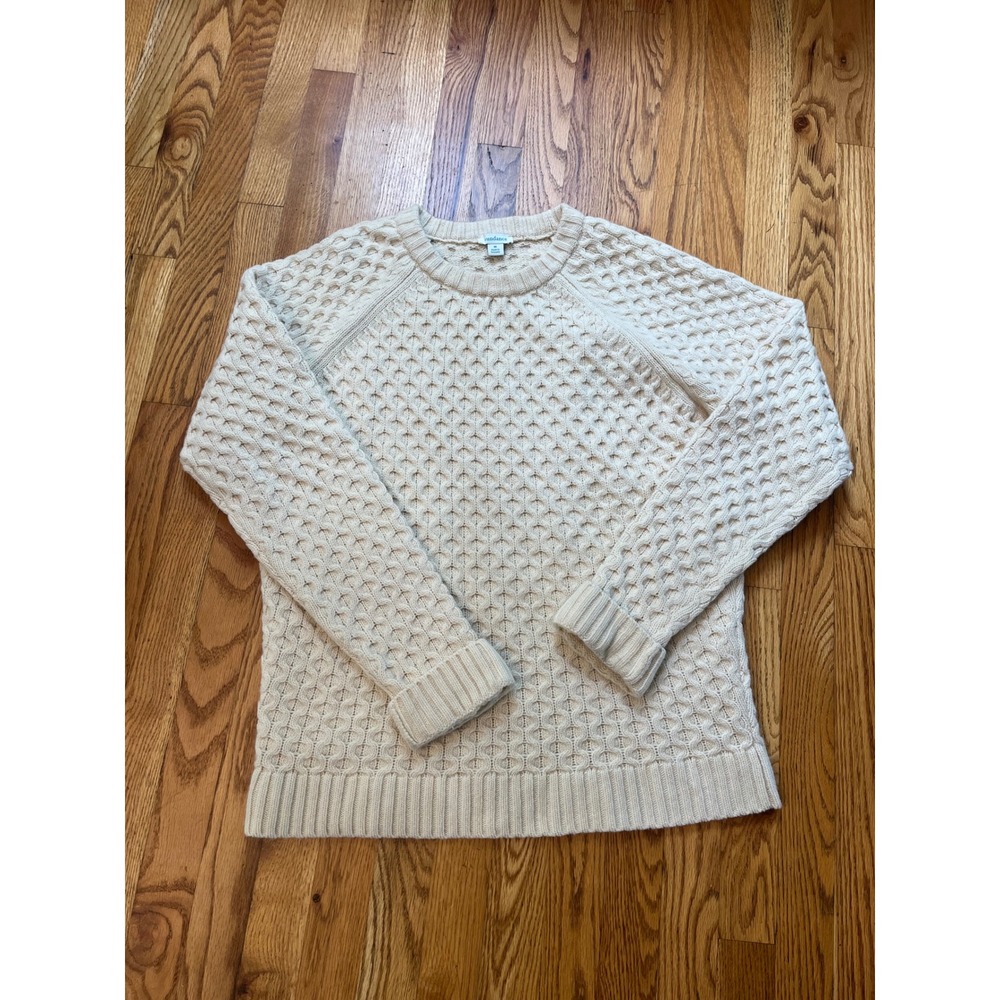 Sundance Womens Cream Honeycomb Knit 100% Wool Raglan Pullover Sweater Size M b6